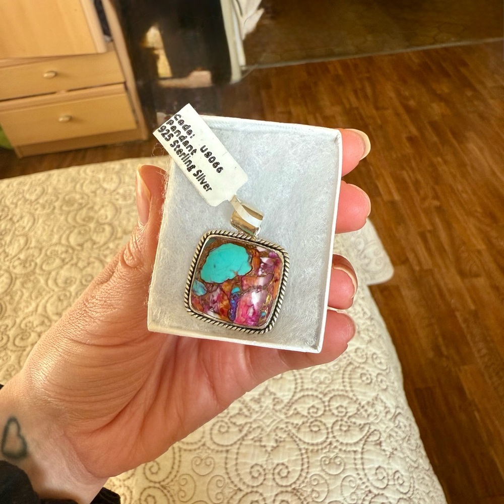 Sterling Silver Pink Turquoise Mosaic Pendant